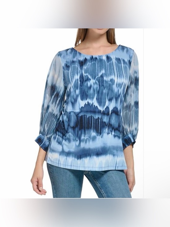 Calvin Klein Tops - Calvin Klein Women's Everyday Crew Neck Printed Chiffon Sleeve Blouse Size 2X